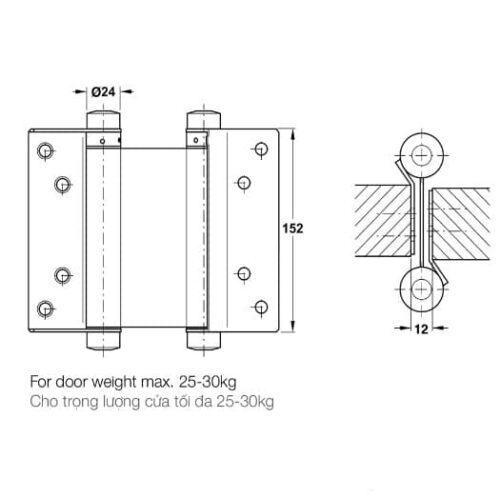 Bản lề bật 2 chiều Hafele 927.97.080 3 Kích thước của Bản lề bật 2 chiều Hafele 927.97.080