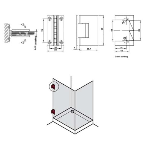 Bản lề kính tường 90 độ Hafele 981.77.900 3 Kích thước của Bản lề kính tường 90 độ Hafele 981.77.900