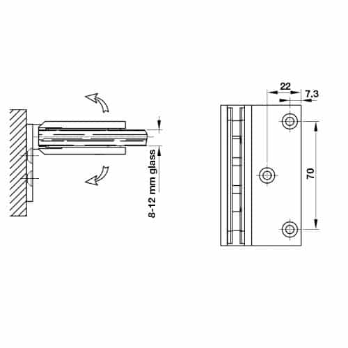 Kích thước của Bản lề kính - tường 90º màu đen Hafele 981.77.909 Kích thước của Bản lề kính - tường 90º màu đen Hafele 981.77.909
