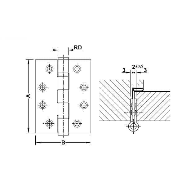 Kích thước của Bản lề lá 2 vòng bi 120kg Hafele 926.98.139 Kích thước của Bản lề lá 2 vòng bi 120kg Hafele 926.98.139