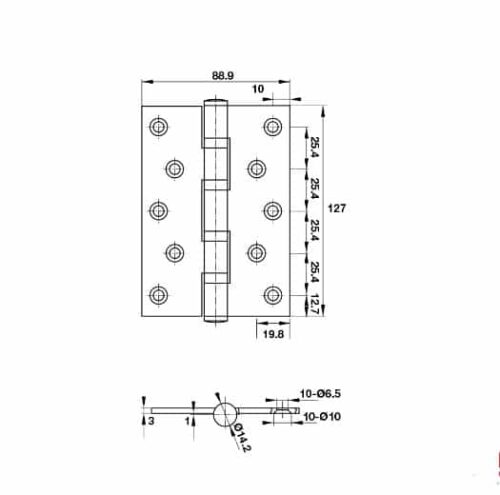 Bản lề lá 4 vòng bi 80Kg Hafele 926.25.505 3 Kích thước của Bản lề lá 4 vòng bi 80Kg Hafele 926.25.505