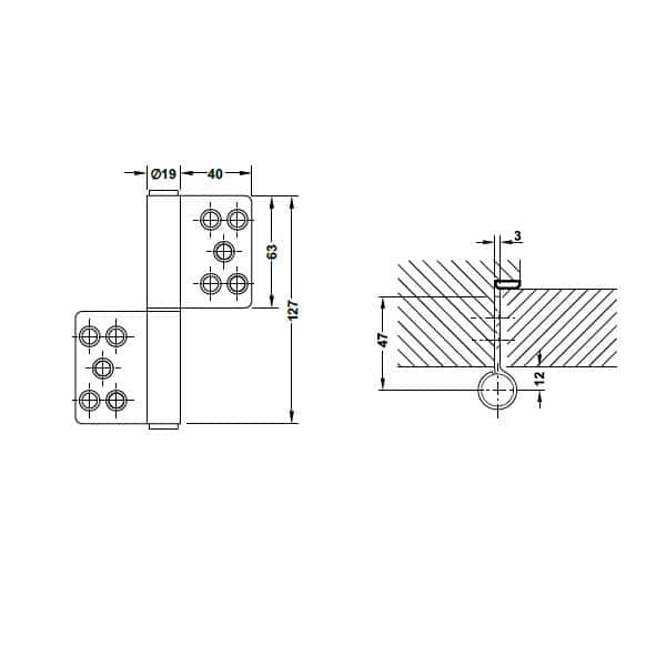 Kích thước của Bản lề nâng hạ 80Kg Hafele 926.13.903 Kích thước của Bản lề nâng hạ 80Kg Hafele 926.13.903