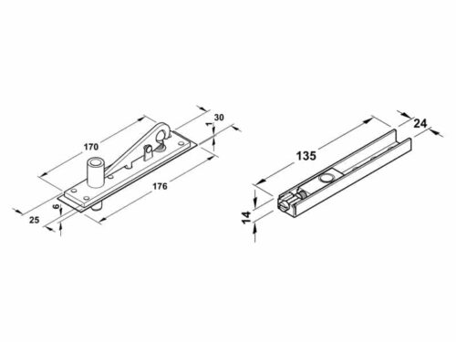 Bas kẹp trên cho bản lề sàn Hafele 932.84.901 3 Kích thước của Bas kẹp trên cho bản lề sàn Hafele 932.84.901