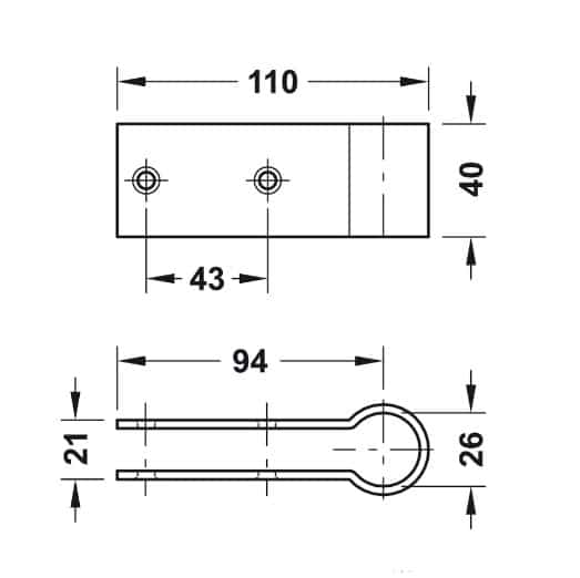 Kích thước của Bas nối thanh treo nhà WC công cộng Hafele 988.98.050 Kích thước của Bas nối thanh treo nhà WC công cộng Hafele 988.98.050