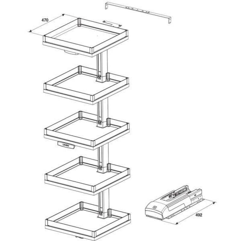 Kích thước của Bộ kệ 5 tầng Convoy Lavido 600mm Hafele 549.62.906 Kích thước của Bộ kệ 5 tầng Convoy Lavido 600mm Hafele 549.62.906