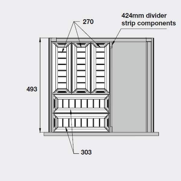 Kích thước của Bộ khay chia ngăn kéo bằng inox Hafele 552.52.390 Kích thước của Bộ khay chia ngăn kéo bằng inox Hafele 552.52.390