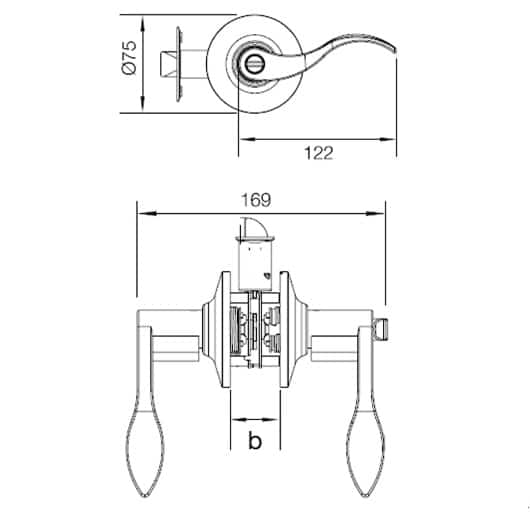 Kích thước của Bộ khóa tay nắm gạt cửa đi Hafele 489.10.194 Kích thước của Bộ khóa tay nắm gạt cửa đi Hafele 489.10.194