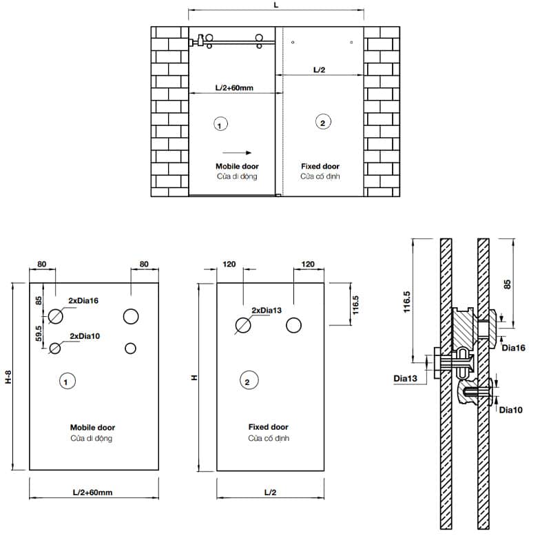 Bộ phụ kiện với ray trượt 2000mm Hafele 981.06.320 Bộ phụ kiện với ray trượt 2000mm Hafele 981.06.320