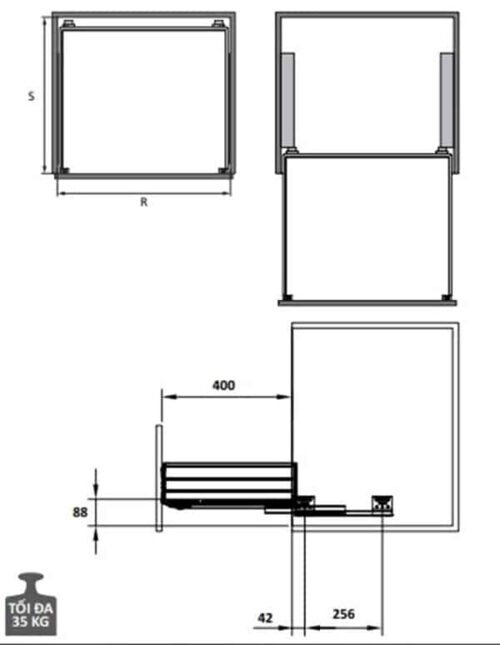 Bộ rổ bát đĩa Cucina Cappella 549.08.148 900mm Inox 304 3 Kích thước của Bộ rổ bát đĩa Cucina Cappella 549.08.148 900mm Inox 304