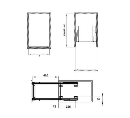 Bộ rổ dao thớt, chai lọ Sonata Hafele 549.20.215 mạ chrome 3 Kích thước của Bộ rổ dao thớt, chai lọ Sonata Hafele 549.20.215 mạ chrome