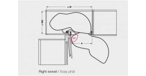 Kích thước của Bộ rổ góc Lemans II Hafele 541.29.480, màu đen Kích thước của Bộ rổ góc Lemans II Hafele 541.29.480, màu đen