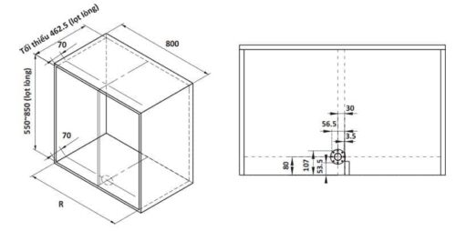 Bộ rổ góc xoay 180 độ Mezzo Hafele 548.37.200 mạ chrome 3 Kích thước của Bộ rổ góc xoay 180 độ Mezzo Hafele 548.37.200 mạ chrome