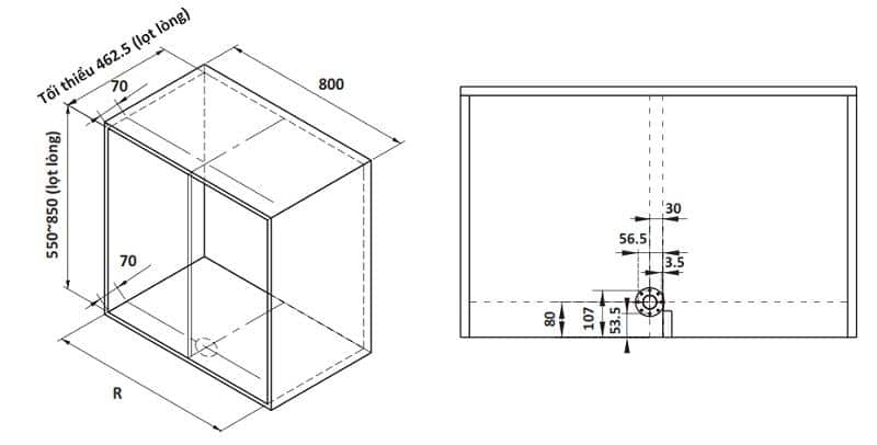 Kích thước của Bộ rổ góc xoay 180 độ Mezzo Hafele 548.37.200 mạ chrome Kích thước của Bộ rổ góc xoay 180 độ Mezzo Hafele 548.37.200 mạ chrome