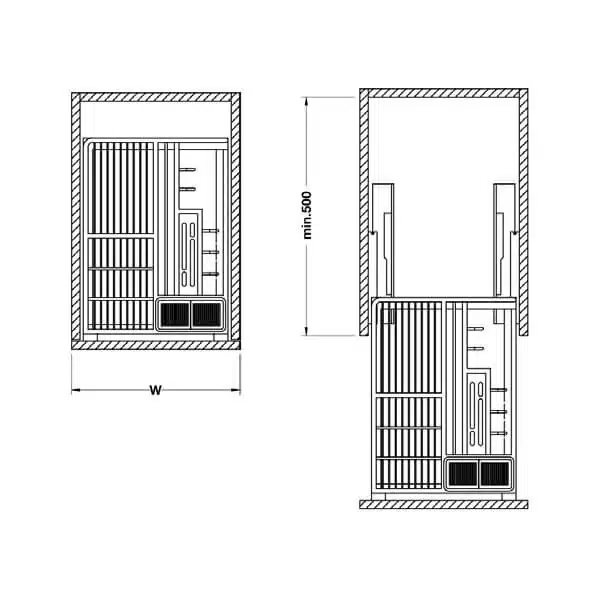 Kích thước của Bộ rổ kéo đa năng cho tủ dưới Rome Hafele 549.34.055, rộng 400 Kích thước của Bộ rổ kéo đa năng cho tủ dưới Rome Hafele 549.34.055, rộng 400