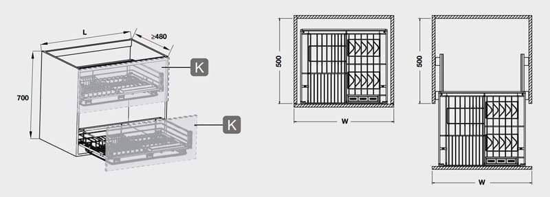 Kích thước của Bộ rổ kéo đựng chén đĩa gắn cánh rộng 800 Verona Hafele 549.03.155 Kích thước của Bộ rổ kéo đựng chén đĩa gắn cánh rộng 800 Verona Hafele 549.03.155