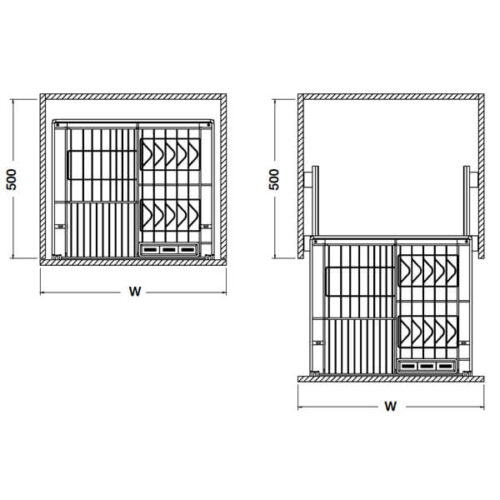 Bộ rổ kéo đựng chén đĩa gắn cánh rộng 900 Verona Hafele 549.03.156 3 Kích thước của Bộ rổ kéo đựng chén đĩa gắn cánh rộng 900 Verona Hafele 549.03.156