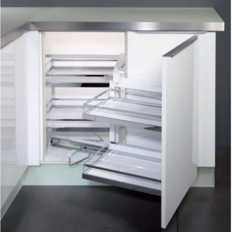 Bộ rổ kéo góc Magic Corner, xoay trái, khay Arena Hafele 546.17.005 Bộ rổ kéo góc Magic Corner, xoay trái, khay Arena Hafele 546.17.005