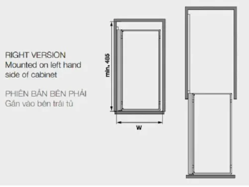 Bộ rổ kéo Hafele 545.53.760 bộ 2 rổ ARENA COMFORT II, 250m, mở phải 3 Kích thước của Bộ rổ kéo Hafele 545.53.760 bộ 2 rổ ARENA COMFORT II, 250m, mở phải