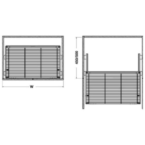 Bộ rổ kéo Hafele 549.03.132 cho tủ bếp dưới rộng 450mm 3 Kích thước của Bộ rổ kéo Hafele 549.03.132 cho tủ bếp dưới rộng 450mm