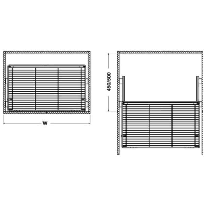 Kích thước của Bộ rổ kéo Hafele 549.03.132 cho tủ bếp dưới rộng 450mm Kích thước của Bộ rổ kéo Hafele 549.03.132 cho tủ bếp dưới rộng 450mm