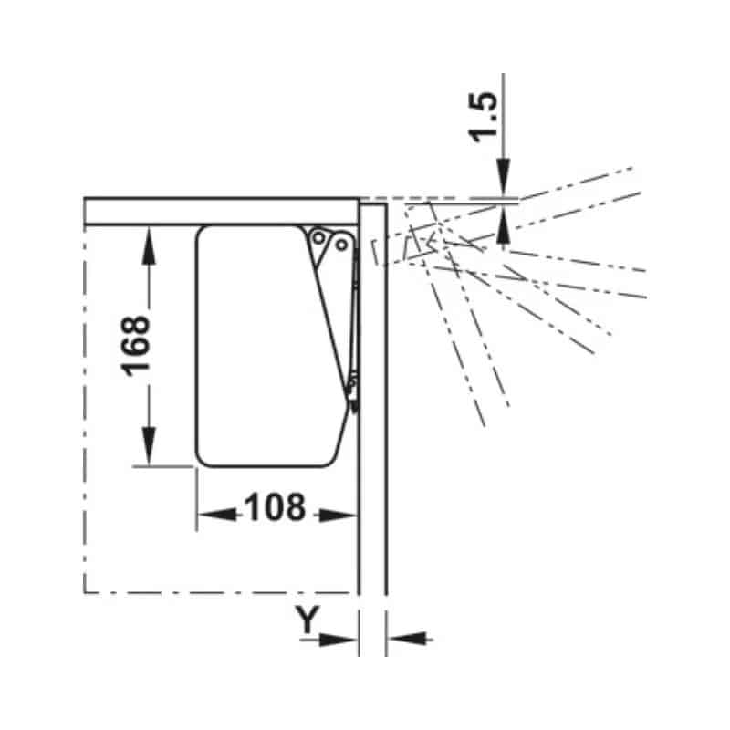 Bộ tay nâng Free Flap1.7 Hafele 493.05.820 nắp trắng Kích thước của Bộ tay nâng Free Flap1.7 Hafele 493.05.820 nắp trắng