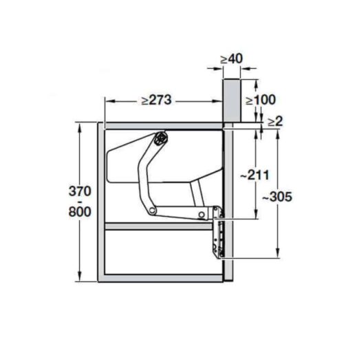Bộ tay nâng Free Up Hafele 493.05.790 nắp trắng 3 Kích thước của Bộ tay nâng Free Up Hafele 493.05.790 nắp trắng