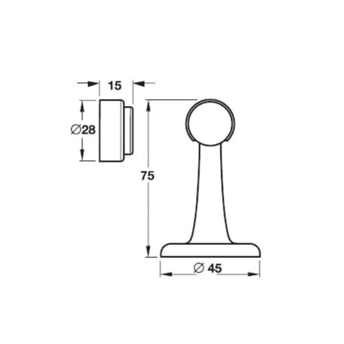 Chặn cửa nam châm đồng bóng PVD Hafele 938.62.038 3 Kích thước của Chặn cửa nam châm đồng bóng PVD Hafele 938.62.038