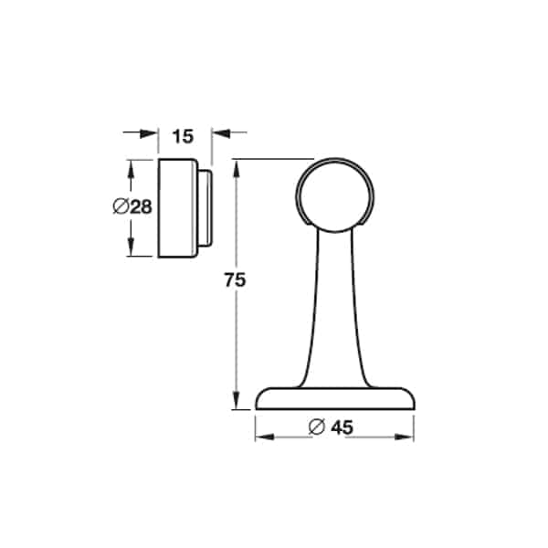 Kích thước của Chặn cửa nam châm đồng bóng PVD Hafele 938.62.038 Kích thước của Chặn cửa nam châm đồng bóng PVD Hafele 938.62.038
