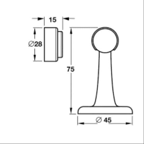 Kích thước của Chặn cửa nam châm Hafele 938.23.028 Kích thước của Chặn cửa nam châm Hafele 938.23.028