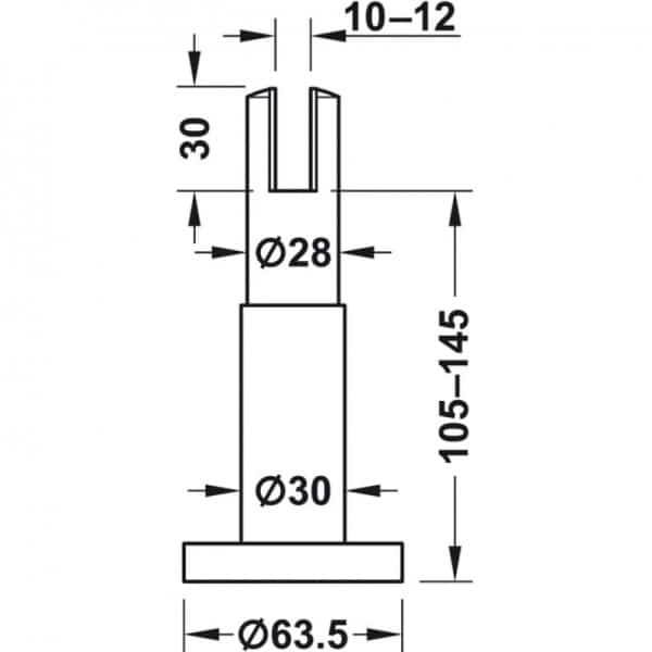 Kích thước của Chân đỡ vách ngăn WC công cộng Hafele 988.98.110 Kích thước của Chân đỡ vách ngăn WC công cộng Hafele 988.98.110