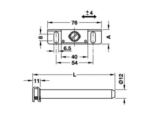 Chốt đỡ kệ âm gắn tường 100mm 283.33.931 3 Chốt đỡ kệ âm gắn tường 100mm 283.33.931