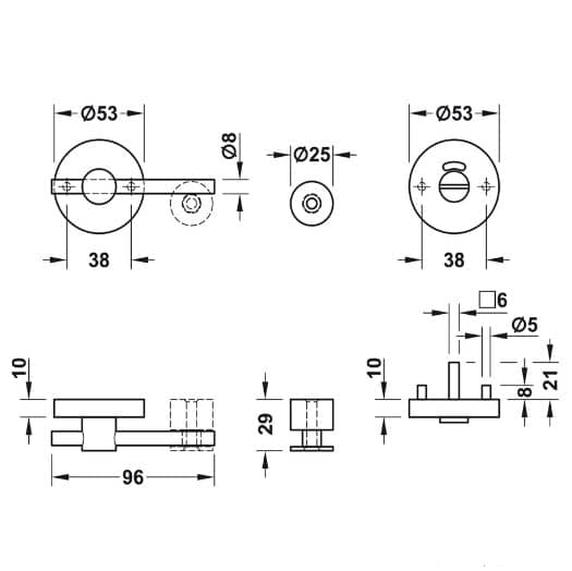 Kích thước của Chốt nhà vệ sinh công cộng Hafele 988.98.140 Kích thước của Chốt nhà vệ sinh công cộng Hafele 988.98.140