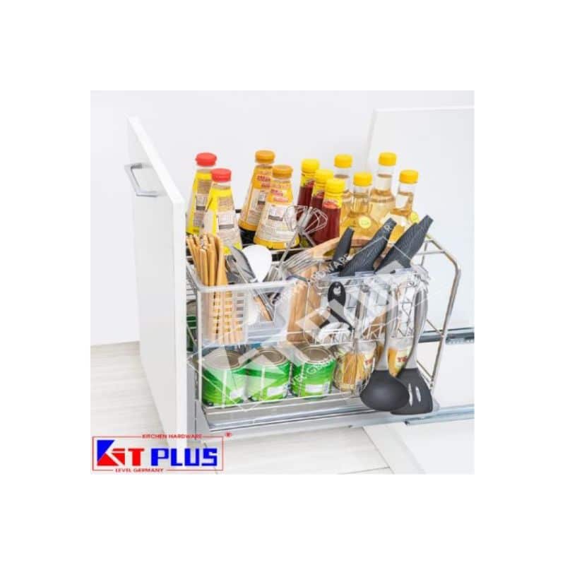 Giá dao thớt Inox nan vuông, ray giảm chấn Kit Plus DE 40T Giá dao thớt Inox nan vuông, ray giảm chấn Kit Plus DE 40T