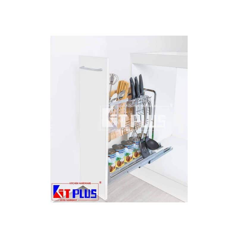 Giá dao thớt nan dẹt inox mờ, ray giảm chấn Kit Plus EC VIP.20 Giá dao thớt nan dẹt inox mờ, ray giảm chấn Kit Plus EC VIP.20