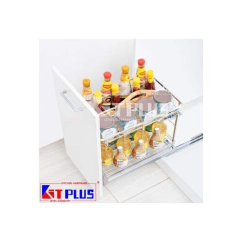 Giá để gia vị nan dẹt Inox mờ, ray giảm chấn Kit Plus DS.35
