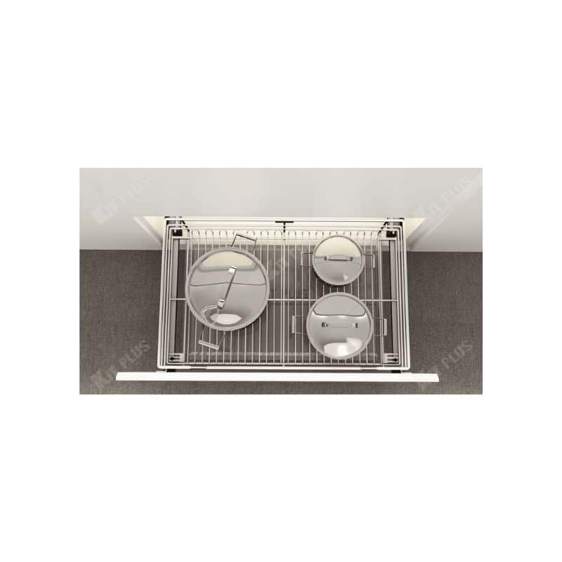 Giá xoong nồi nan tròn Inox mờ, ray giảm chấn Kit Plus DG90S Giá xoong nồi nan tròn Inox mờ, ray giảm chấn Kit Plus DG90S