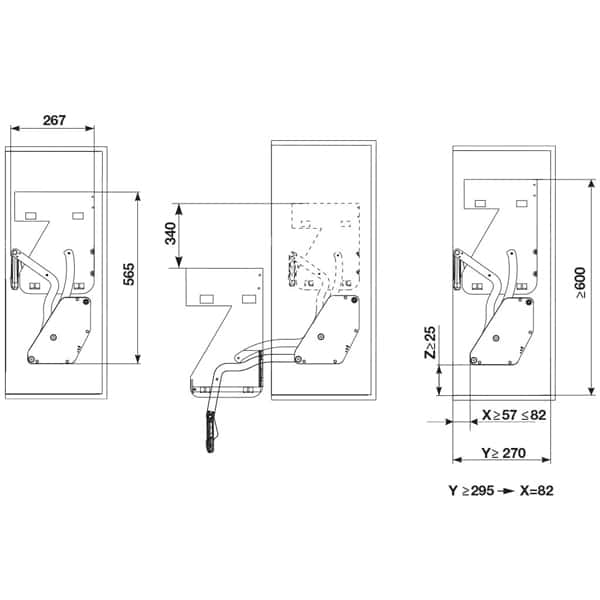 Kích thước của Kệ nâng hạ Imove R600mm Hafele 504.68.923 Kích thước của Kệ nâng hạ Imove R600mm Hafele 504.68.923