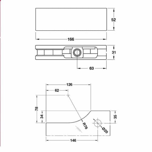 Kích thước của Kẹp kính trên Inox mờ Hafele 981.50.020