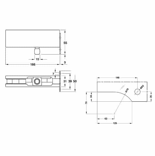 Kích thước của Kẹp kính trên khung gắn tường Inox mờ Hafele 981.50.050 Kích thước của Kẹp kính trên khung gắn tường Inox mờ Hafele 981.50.050