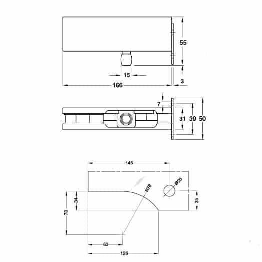Kích thước của Kẹp kính trên khung gắn tường màu đen Hafele 981.00.667 Kích thước của Kẹp kính trên khung gắn tường màu đen Hafele 981.00.667