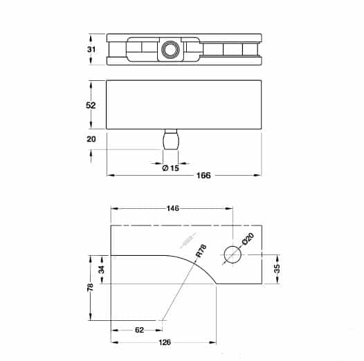Kích thước của Kẹp kính trên khung màu đen Hafele 981.00.652 Kích thước của Kẹp kính trên khung màu đen Hafele 981.00.652