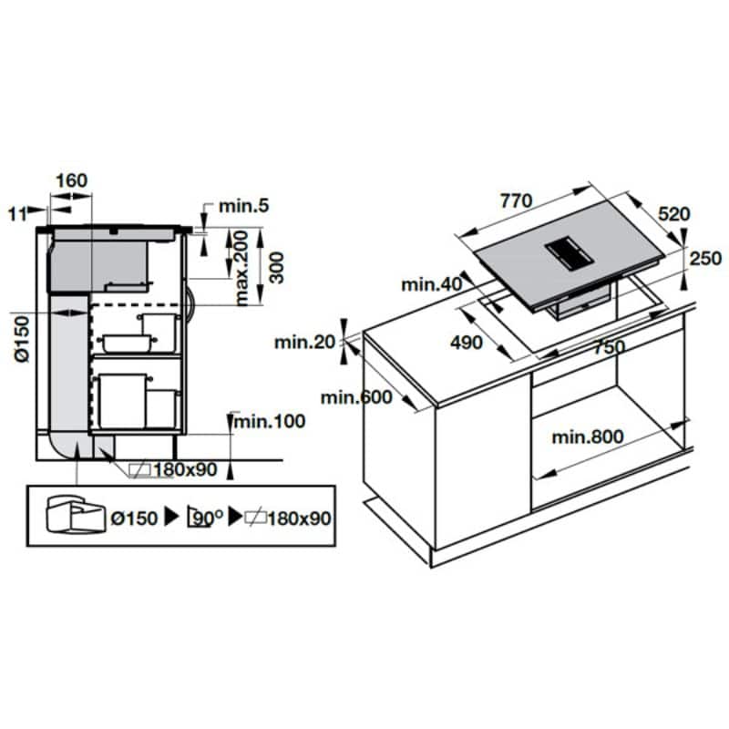 Kích thước bếp từ kết hợp hút mùi Hafele IHH77A 539.66.822 Kích thước bếp từ kết hợp hút mùi Hafele IHH77A 539.66.822