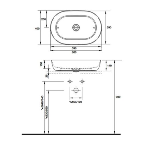 Chậu rửa Lavabo đặt bàn Luv Duravit 588.45.181 3 Kích thước chậu rửa Lavabo đặt bàn Luv Duravit 588.45.181