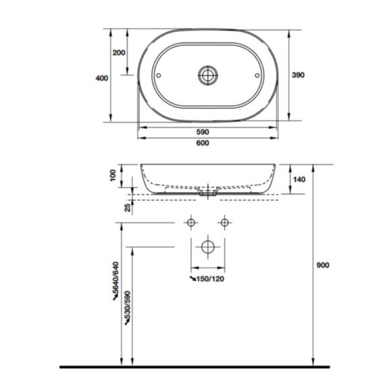 Kích thước chậu rửa Lavabo đặt bàn Luv Duravit 588.45.181 Kích thước chậu rửa Lavabo đặt bàn Luv Duravit 588.45.181