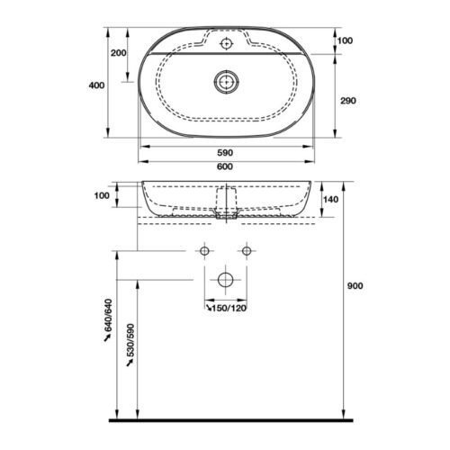 Chậu rửa Lavabo Luv 600 Duravit 588.45.182 3 Kích thước chậu rửa Lavabo Luv 600 Duravit 588.45.182