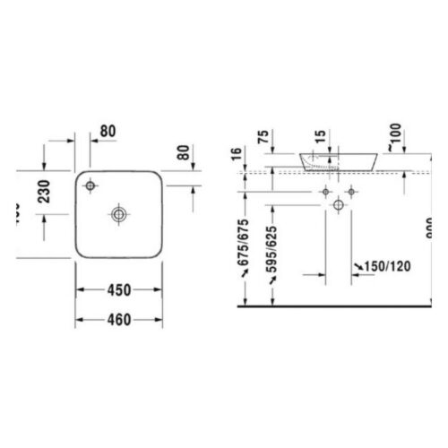 Chậu rửa mặt Lavabo Duravit 588.45.241 3 Kích thước chậu rửa mặt Lavabo Duravit 588.45.241