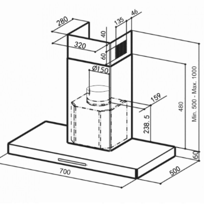 Kích thước Máy hút khử mùi Faber FB LUCY-A70 Kích thước Máy hút khử mùi Faber FB LUCY-A70