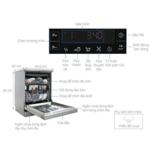 Máy rửa bát Beko DFN28424X 3 Kích thước máy rửa bát Beko DFN28424X