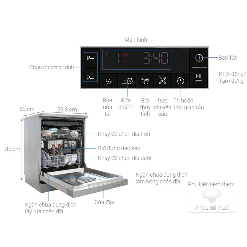 Kích thước máy rửa bát Beko DFN28424X Kích thước máy rửa bát Beko DFN28424X