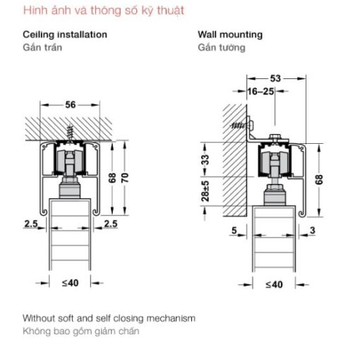Phụ kiện cửa trượt Slido Classic 120P Hafele 940.82.252 3 Kích thước của Phụ kiện cửa trượt Slido Classic 120P Hafele 940.82.252
